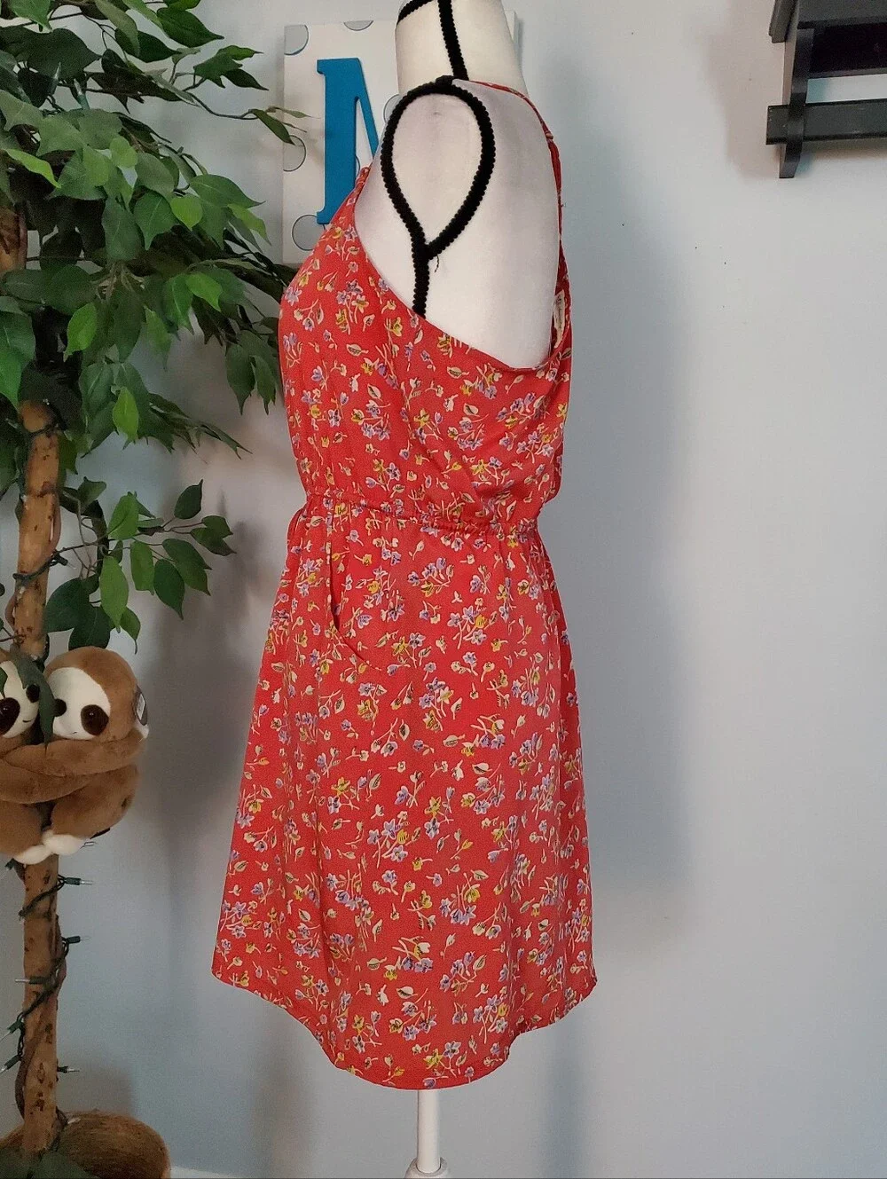 AMERICAN EAGLE Floral Strappy Elastic Drawstring Waist Mini Dress 8